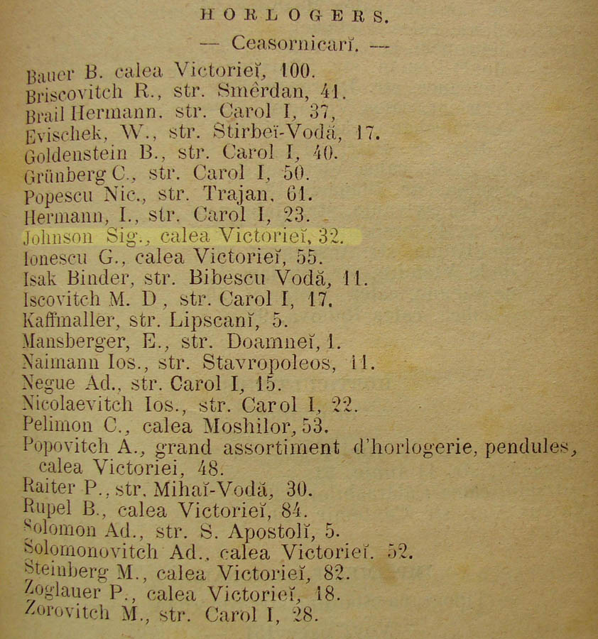 ceasornicari - horlogers - horologeri | Bucuresti (1879)