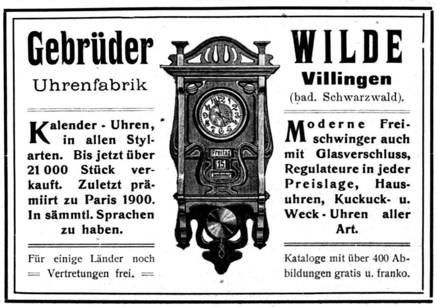 Gebruder Wilde | reclama 1903