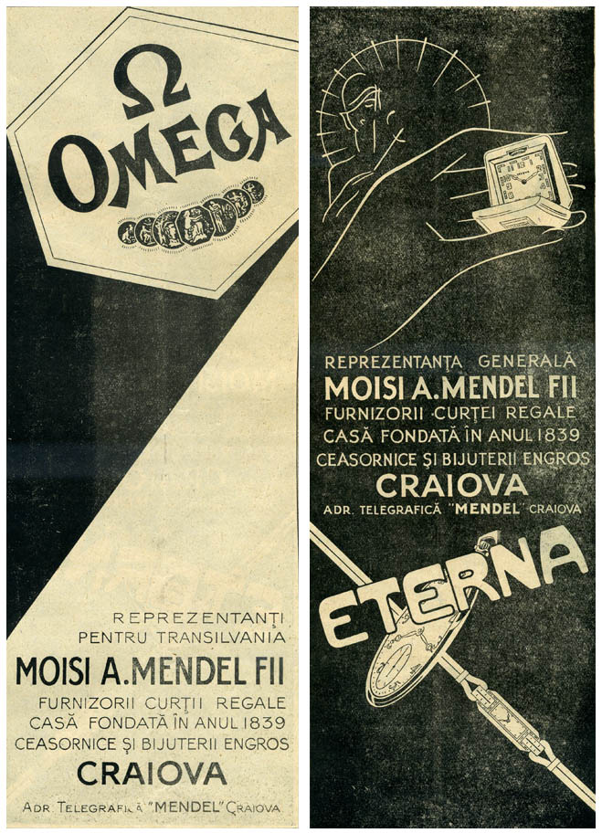 reclame Omega - Eterna | Moisi A. Mendel si Fii (Craiova)