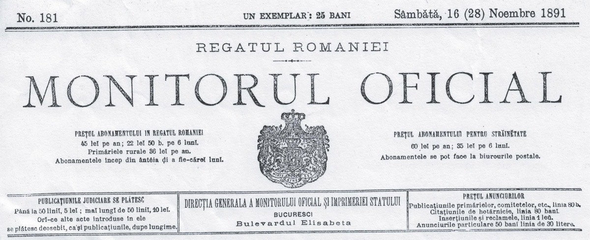 Monitorul Oficial | nr. 181 din 16 (28) Noiembrie 1891