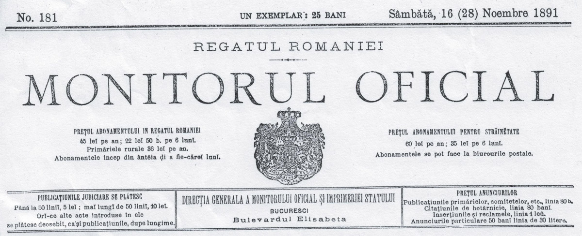 Monitorul Oficial | nr. 181 din 16 (28) Noiembrie 1891
