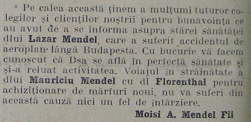 accident de avion | Lazar Mendel | in Orologiul an II, nr. 10, 1928
