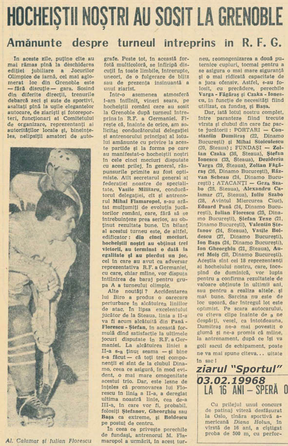 Sportul 2 februarie 1968 | sosire hocheisti romani Olimpiada Grenoble