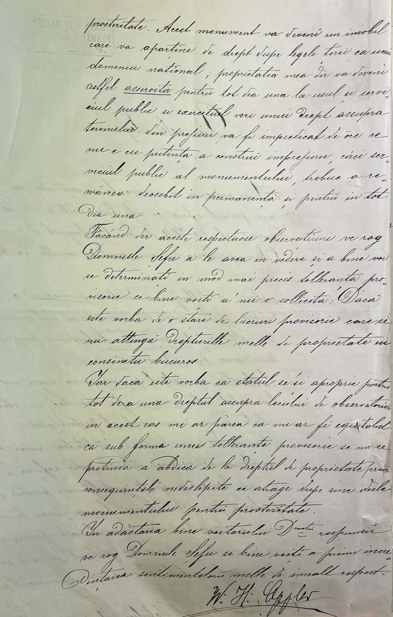 scrisoare W.H. Oppler | observator astronomic Bucuresti | 1885
