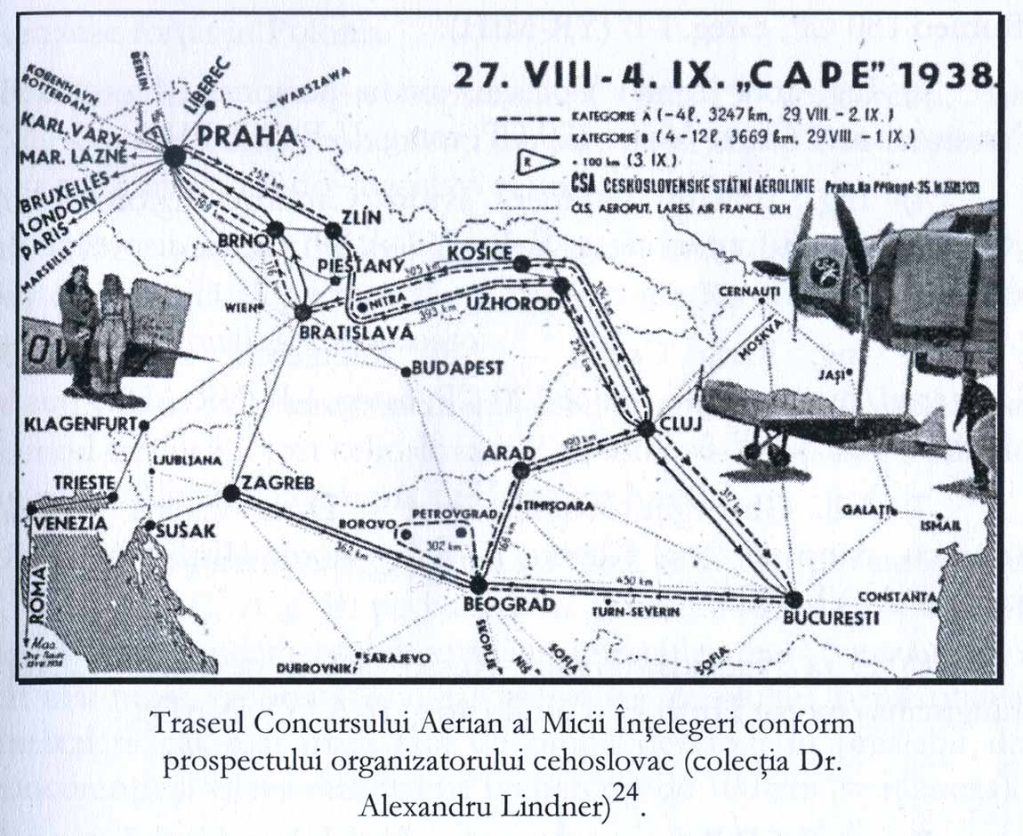 Traseul Concursului Aerian al Micii Antante (sursa - bibliografie 1)