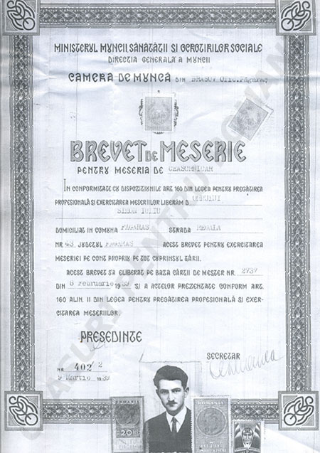 brevet Iuliu Simon - succesor Eugen Hintz