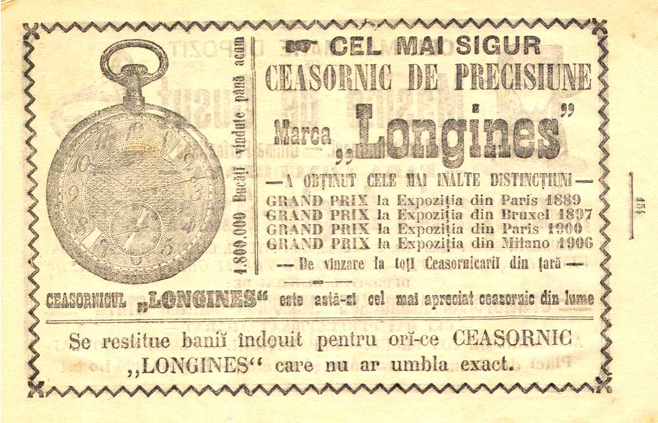 reclama Longines 1907 | Almanah Universul 1907