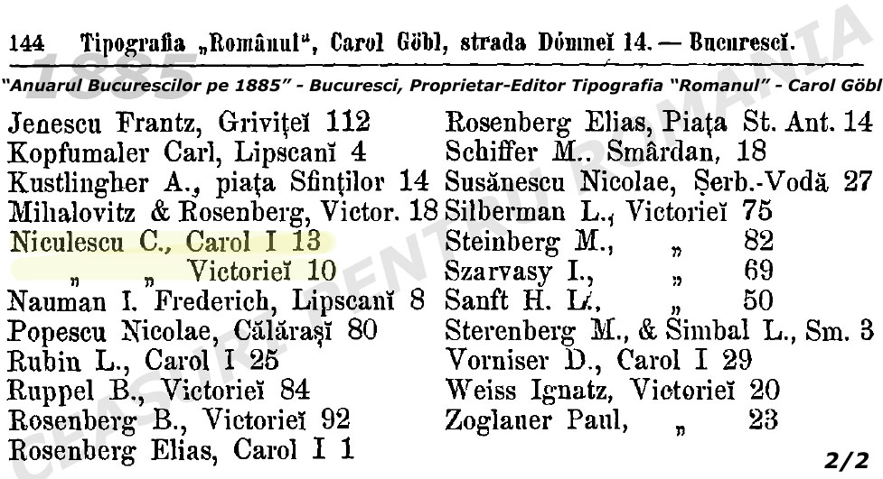 Anuarul Bucurestilor | 1885 | Niculescu - Nicolau