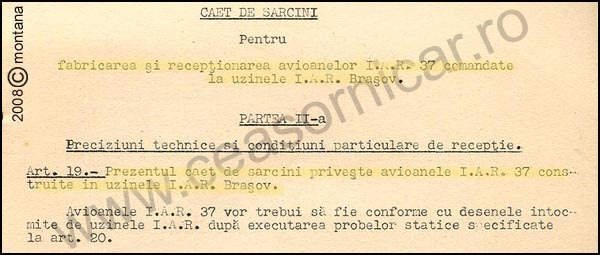 [9] IAR-37 | Contract 1937 - caiet sarcini