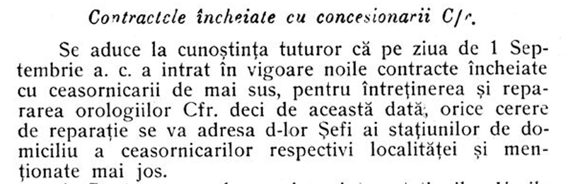 dispozitie intretinere ceasuri CFR | Moldova | 1925