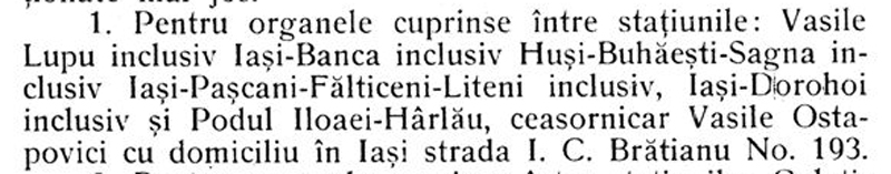 dispozitie intretinere ceasuri CFR | Moldova | 1925