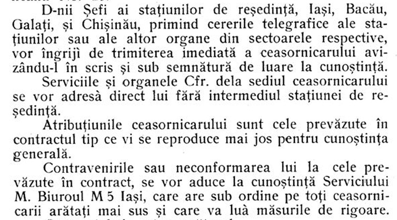 dispozitie intretinere ceasuri CFR | Moldova | 1925