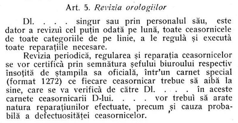 contract intretinere orologii CFR | 1925