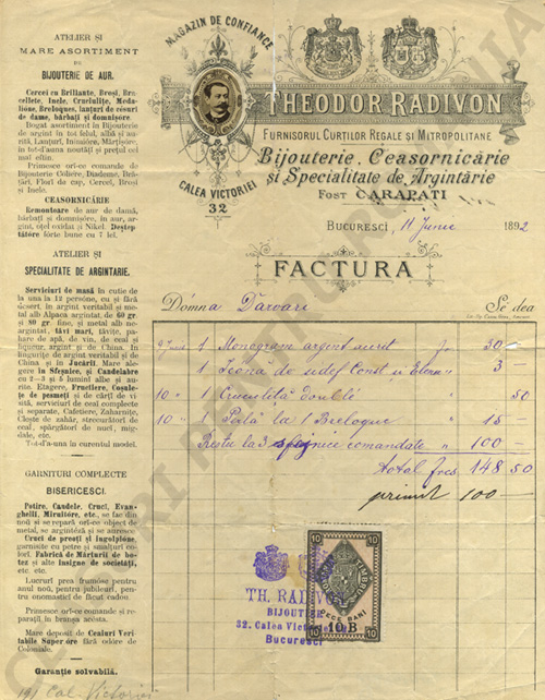 factura magazin Radivon | 1892