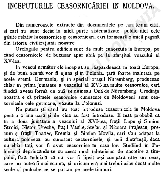 Inceputurile ceasornicariei in Moldova | Ioan Tanoviceanu | 1909