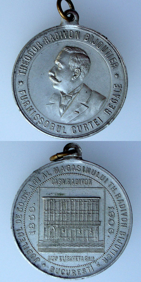 1906 - Theodor Radivon | medalia - "Jubileul[ui] de 50 de ani al magasinului Th. Radivon bijutier * Bucuresti | 1856 - Casa Radivon - 1906 Bul Elisabeta 9bis"