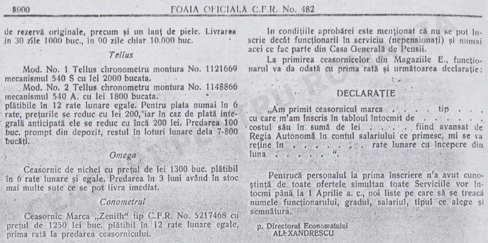 ceasuri CFR | Economatul CFR | Monitorul CFR 1930