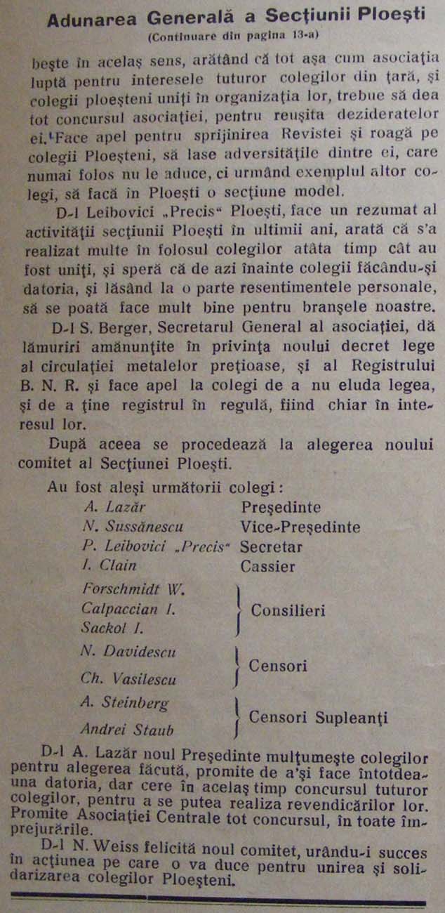 Revista Asociatiei Generale a Bijutierilor, Ceasornicarilor, Giuvaergiilor si Meseriasilor Similari din Romania