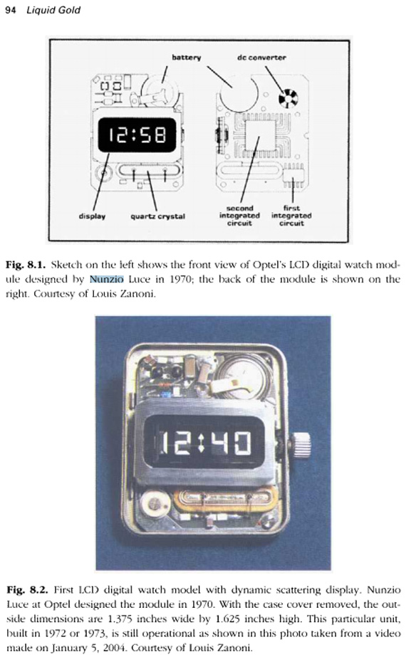 prototipul si primul modul LCD | proiectat de Nunzio Luce (1970) [extras din "Liquid Gold" - Joseph A. Castellano]