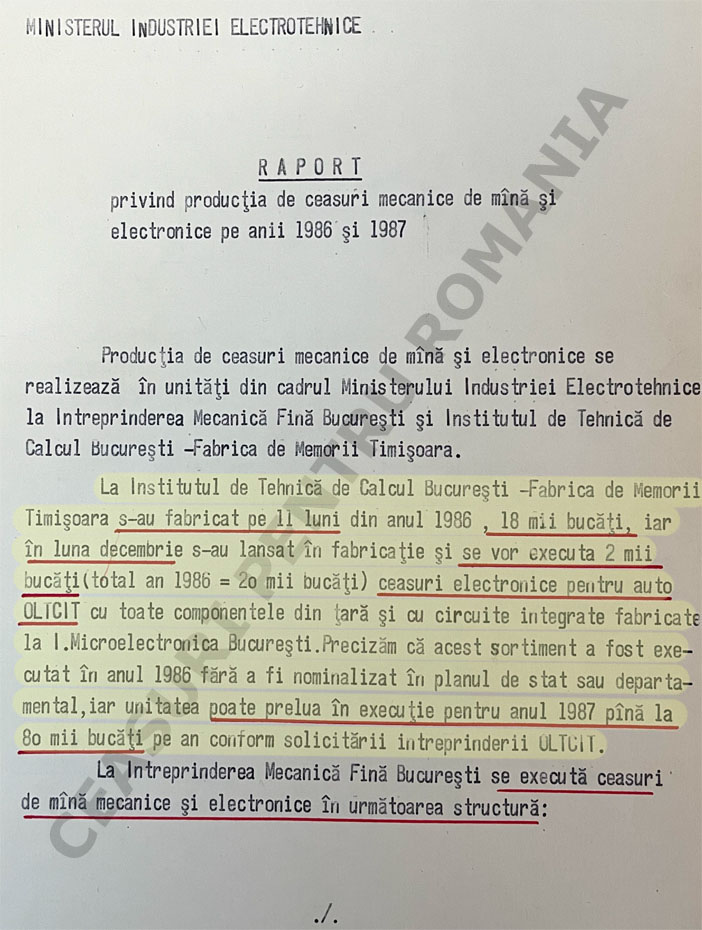 Raport Ministerul Industriei Electrotehnice - 8 decembrie 1986 | SANIC - Fond CC al PCR - Sectia Economica / dosar 174 - 1986