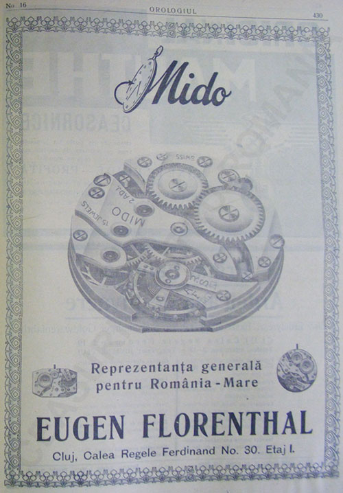 reclama Mido - Eugen Florenthal | revista Orologiu - anii 1920-1930