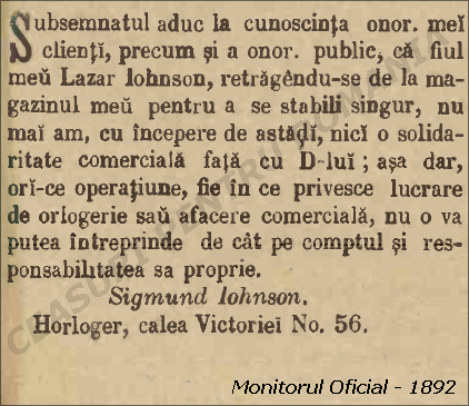 Monitorul Oficial - 1892 | Sigmund Johnson vs. Lazar Johnson