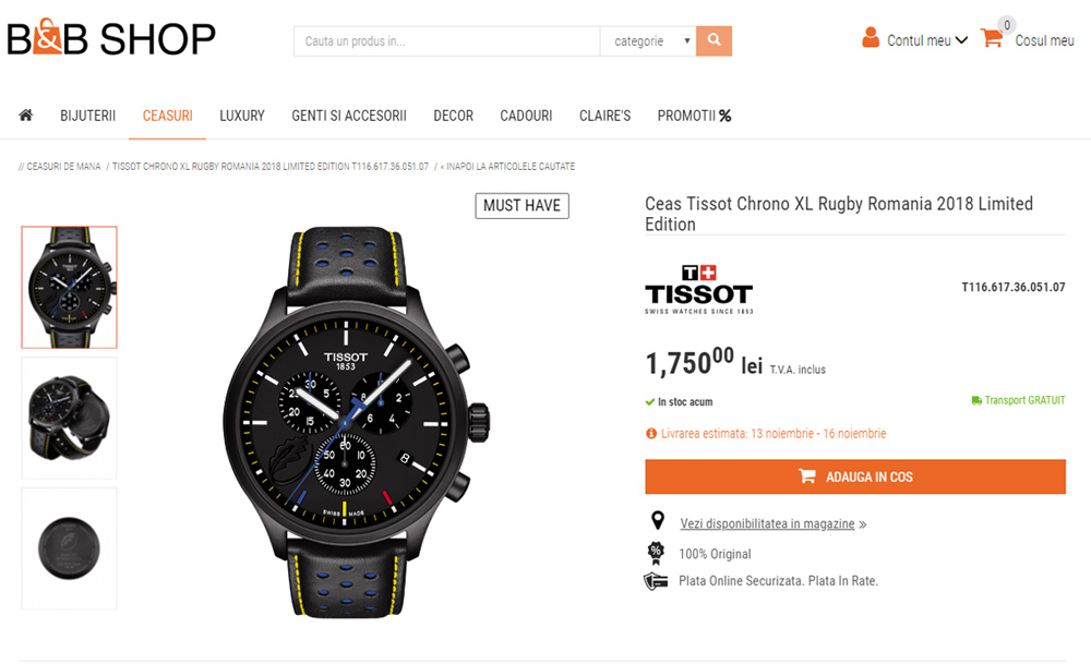 Tissot Chrono XL Rugby Romania 2018 (editie limitata)