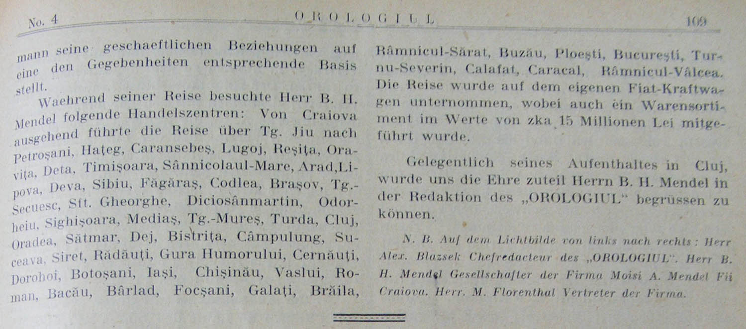 voiaj Hermann Mendel | in Orologiul an II nr. 4 - 1928