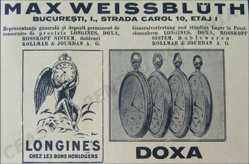 reclama Max Weissbuleth - Longines si Doxa | 1929